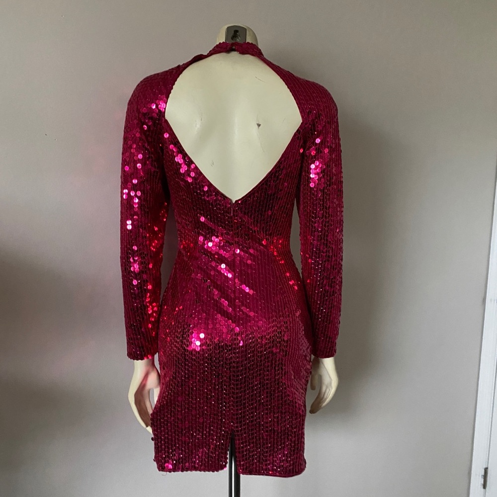 Vintage 90’s Pink Fuchsia Sequin Mini Dress XS - Picture 4 of 5